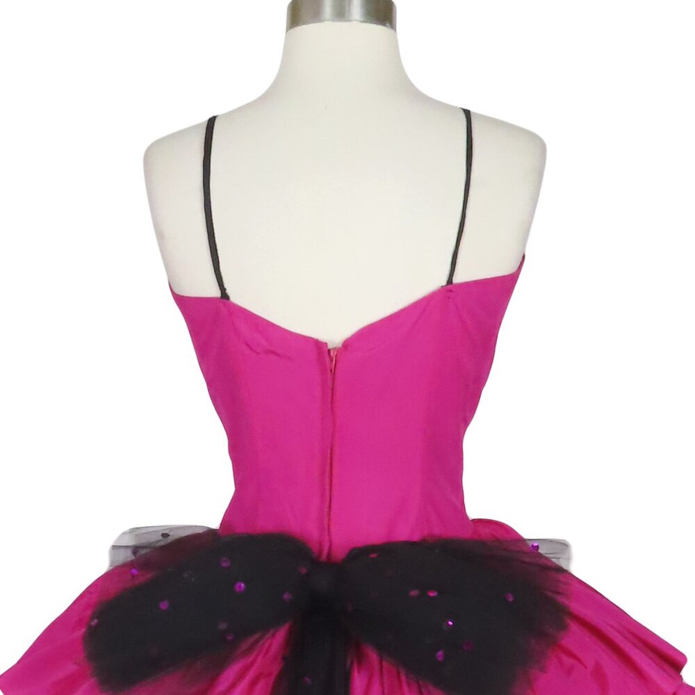 Vintage 80s Pink Black Beaded Tiered Full Skirt Prom Cocktail Party Dress S M - Picture 10 of 14